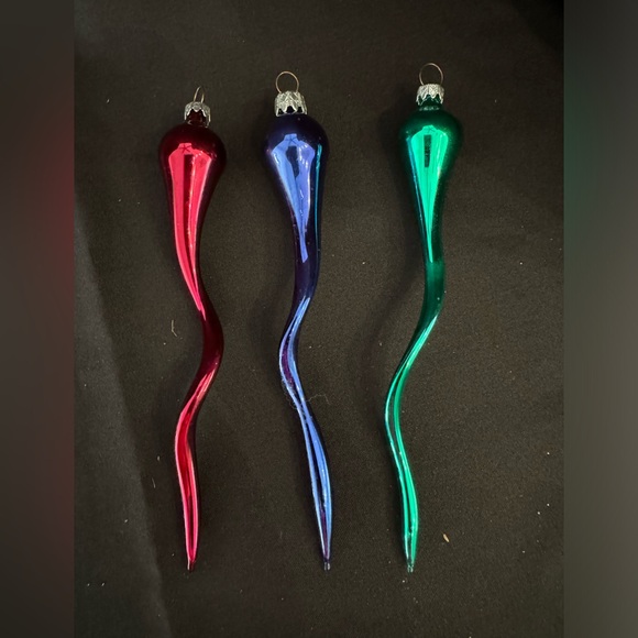 Vintage West Germany Glass Squiggly Teardrop
Christmas Tree Ornaments Set of 3 - Picture 1 of 4
